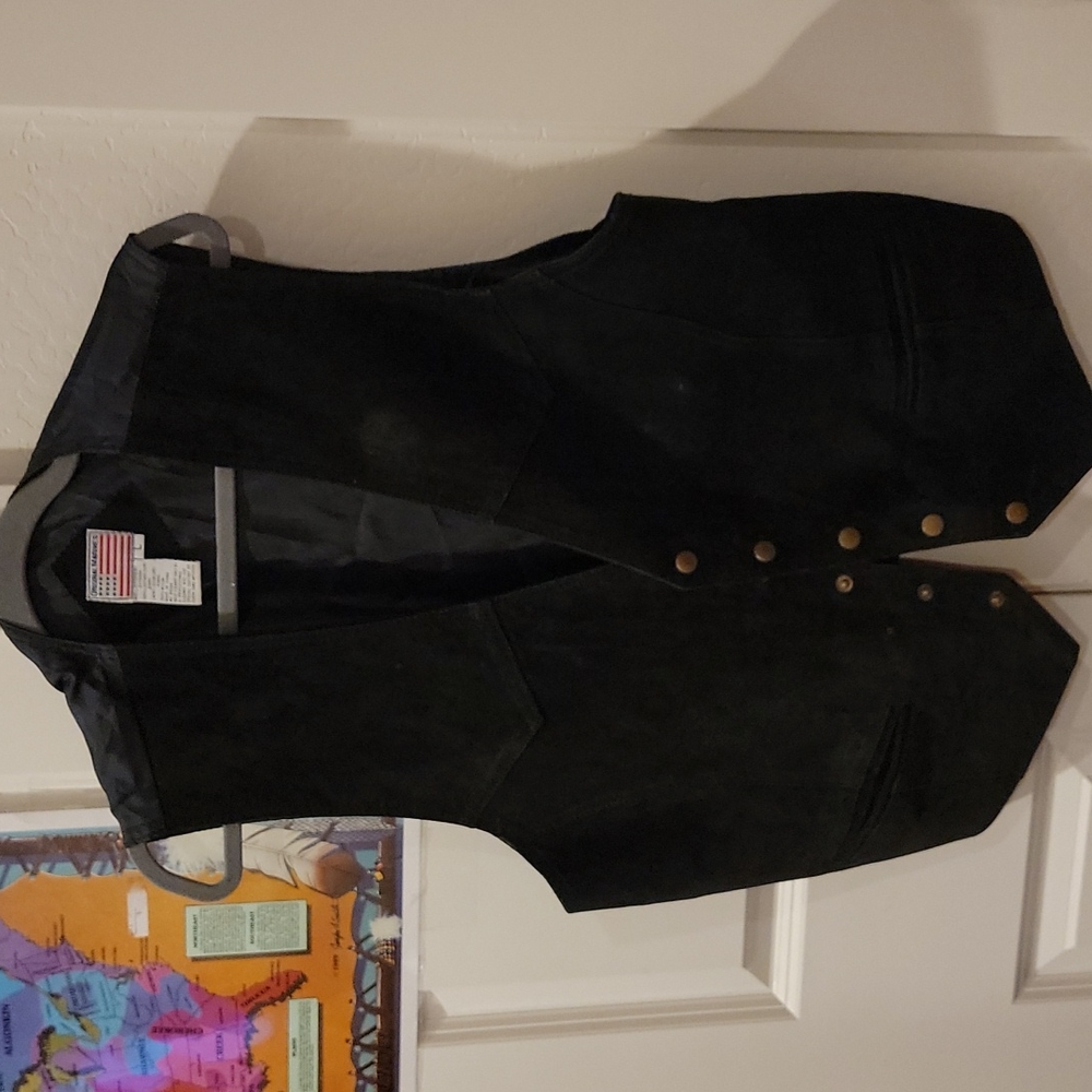 Vintage Original Marines Black Suede Leather/Nylon Vest. SZ L